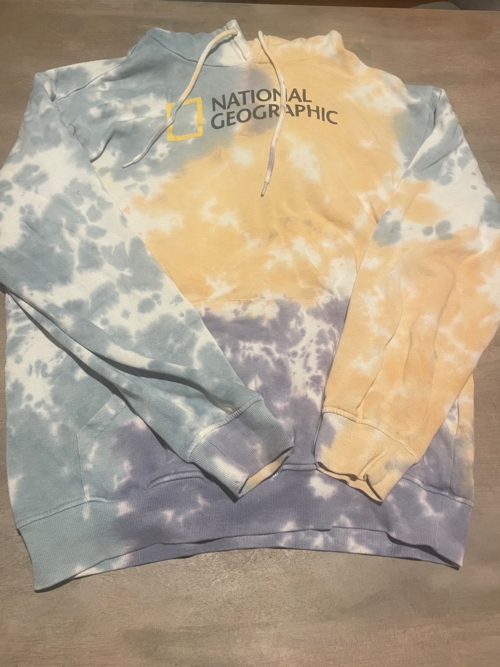 National Geographic Men’s Tie-Dye Hoodie Sweatshirt - Pastel Blue & Yellow